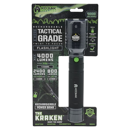 Kodiak Kraken 4000 Lumen Rechargeable Tactical Flashlight K-KRAKEN-4/8